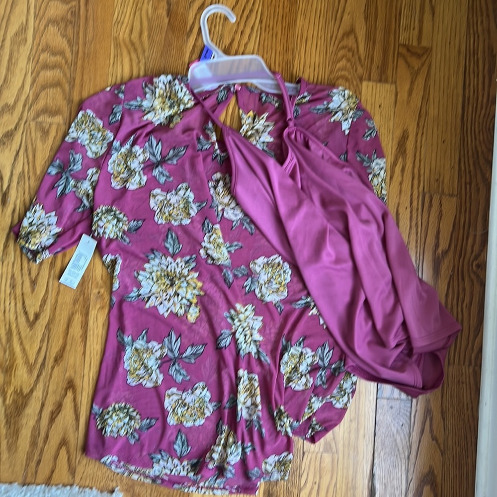 No Boundaries Juniors' Floral Printed
Mesh with Cami-Pink NEW
